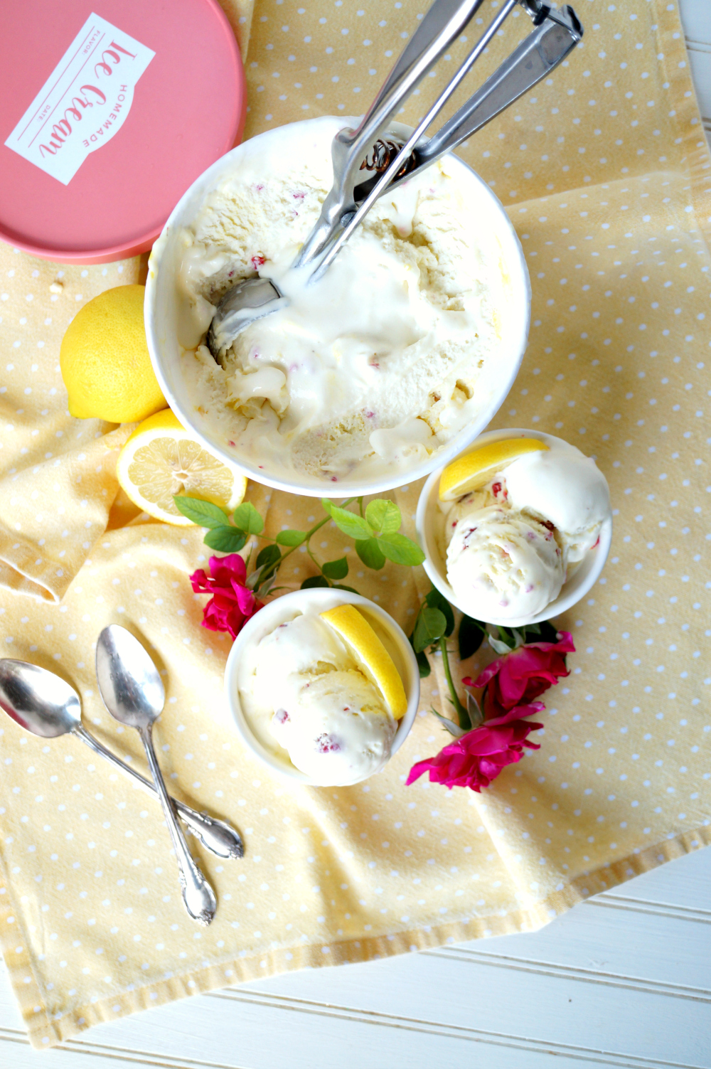 lemon curd raspberry homemade ice cream | The Baking Fairy