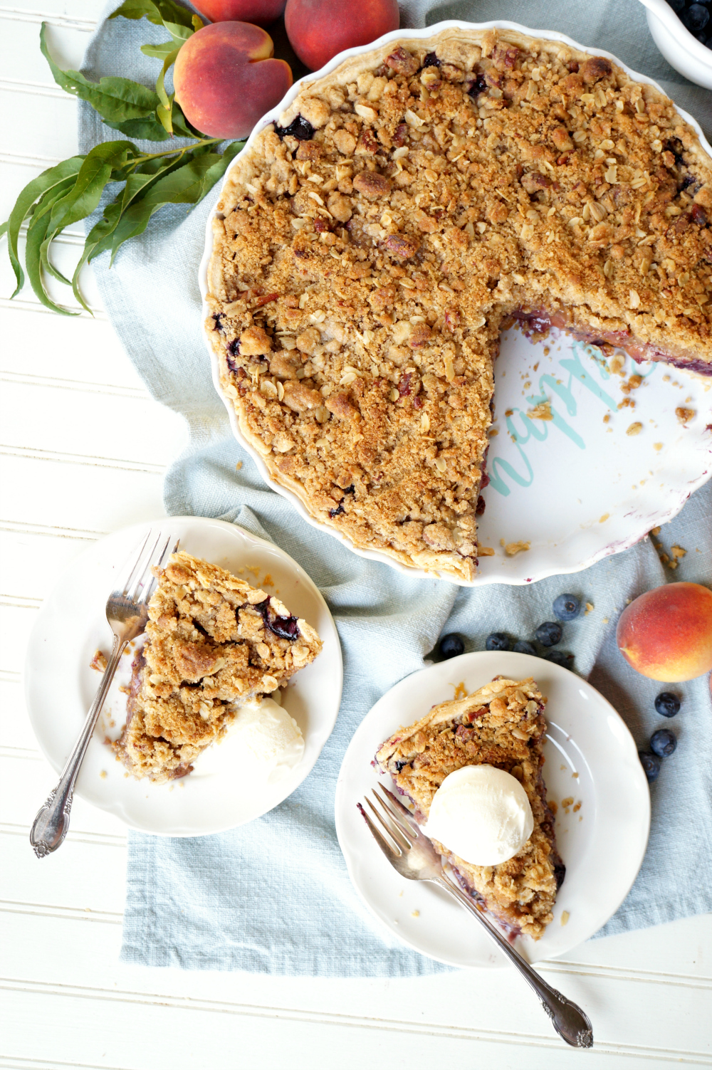 blueberry peach pie with pecan streusel | The Baking Fairy