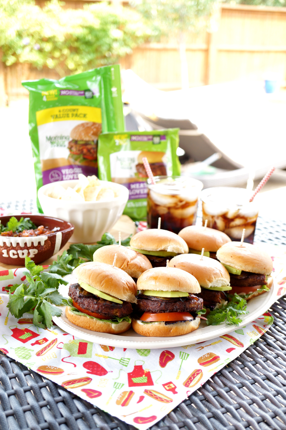 vegan burger sliders with avocado and eggplant bacon | The Baking Fairy #MorningStarFarms #MakeRoomOnYourGrill #ad