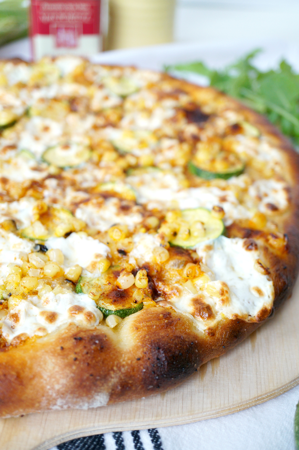 charred corn, zucchini, and arugula pizza | The Baking Fairy #FarmersMarketWeek