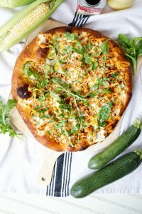 charred corn, zucchini, and arugula pizza | The Baking Fairy #FarmersMarketWeek