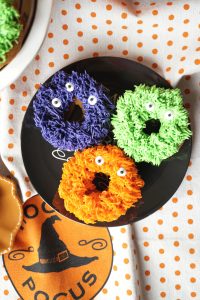 fuzzy monster donuts {pumpkin chocolate chip} | The Baking Fairy #HalloweenTreatsWeek
