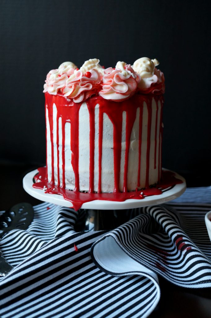 red velvet marble cake with bloody red ganache #HalloweenTreatsWeek | The Baking Fairy