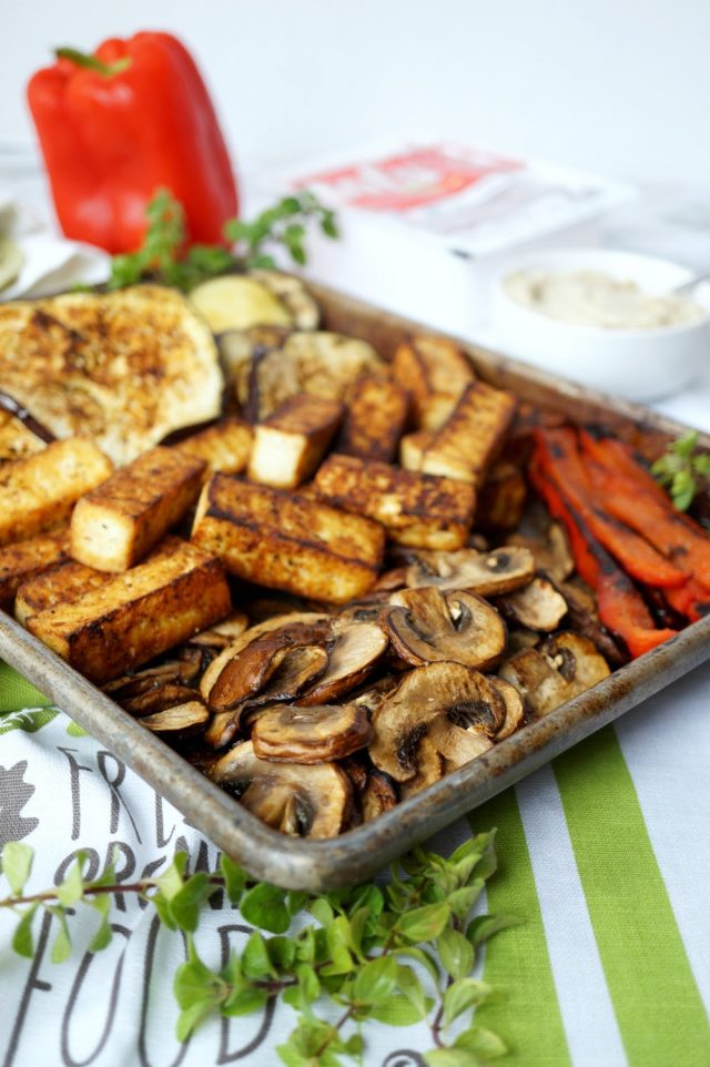 vegan grilled veggie & tofu wraps with hummus - The Baking Fairy