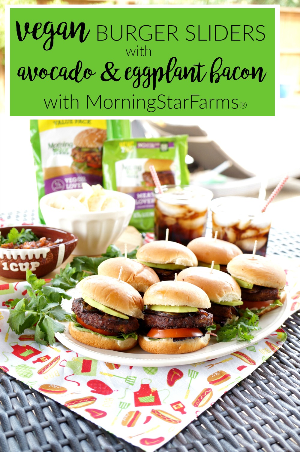 vegan burger sliders with avocado and eggplant bacon | The Baking Fairy #MorningStarFarms #MakeRoomOnYourGrill #ad