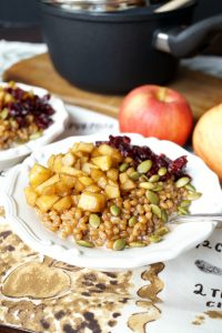 caramelized apple wheatberry porridge with cranberries and pepitas #AppleWeek | The Baking Fairy