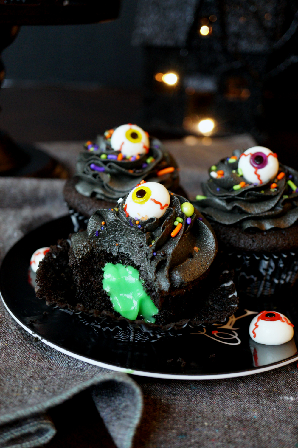 black chocolate cupcakes with slime filling #HalloweenTreatsWeek | The Baking Fairy