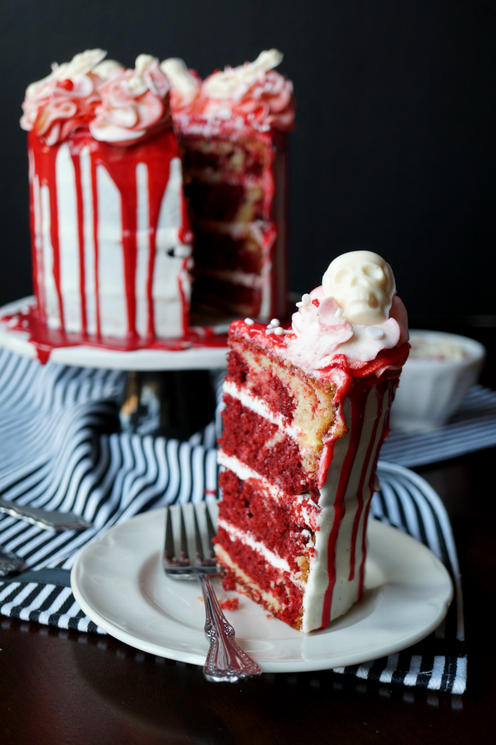 red velvet marble cake with bloody red ganache #HalloweenTreatsWeek | The Baking Fairy