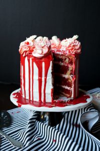 red velvet marble cake with bloody red ganache #HalloweenTreatsWeek | The Baking Fairy