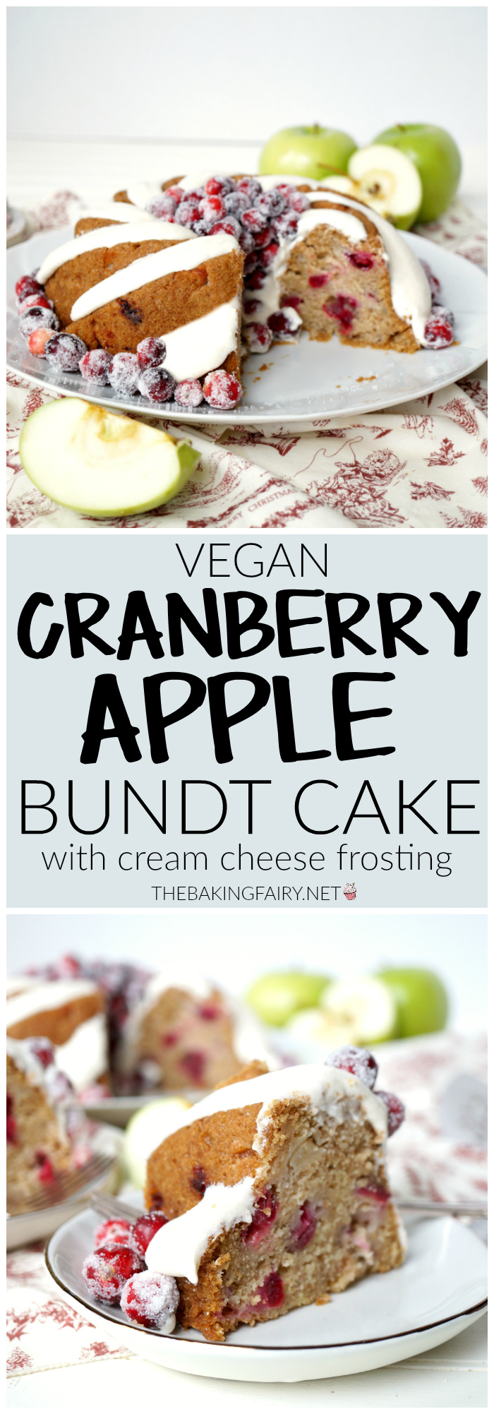 vegan cranberry apple bundt cake with cream cheese frosting | The Baking Fairy