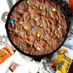 Halloween candy chocolate skillet cookie | The Baking Fairy