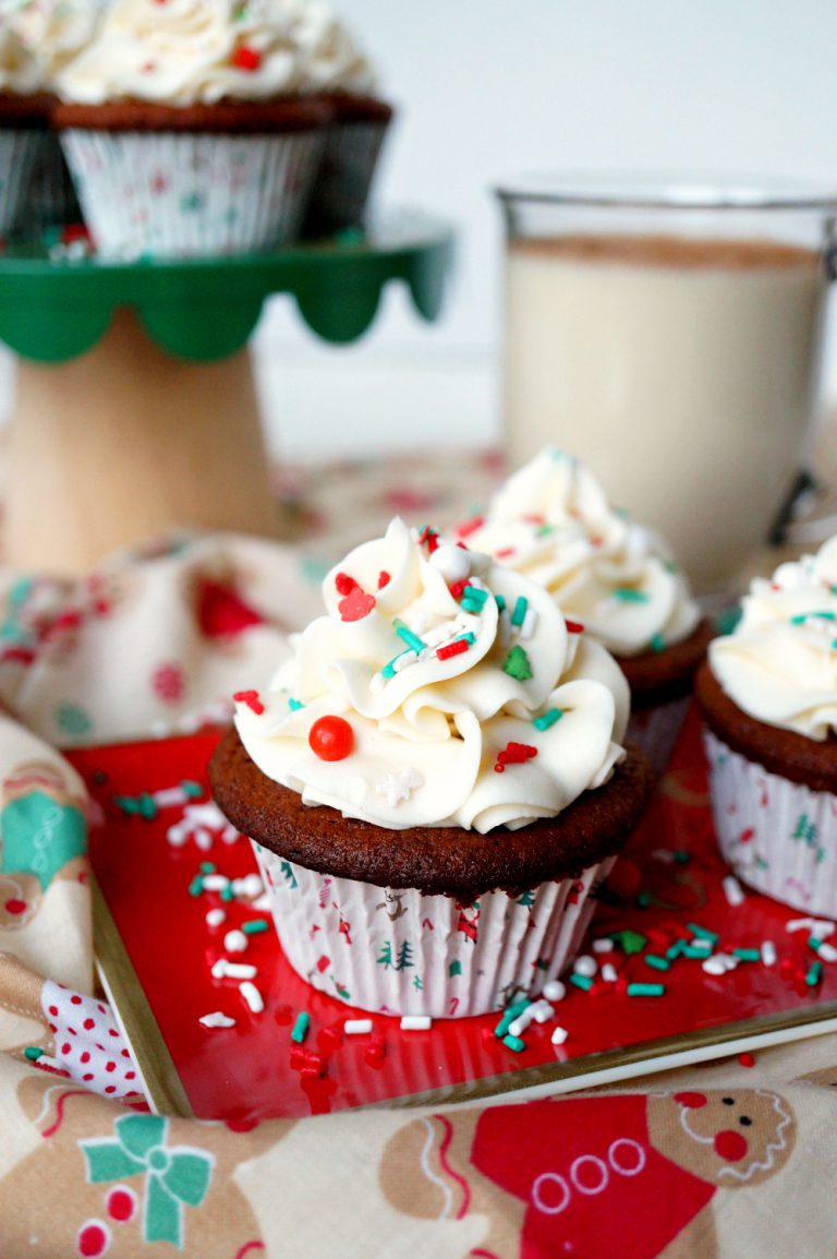 vegan gingerbread cupcakes with eggnog frosting The Baking Fairy
