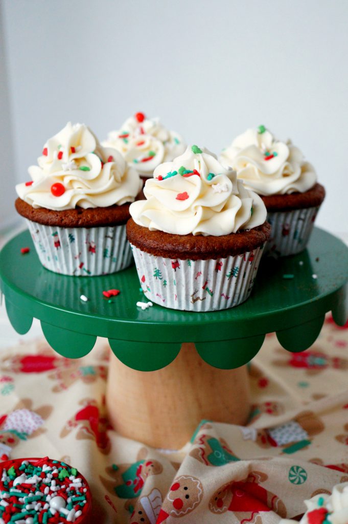 vegan gingerbread cupcakes with eggnog frosting | The Baking Fairy #ChristmasSweetsWeek #ad