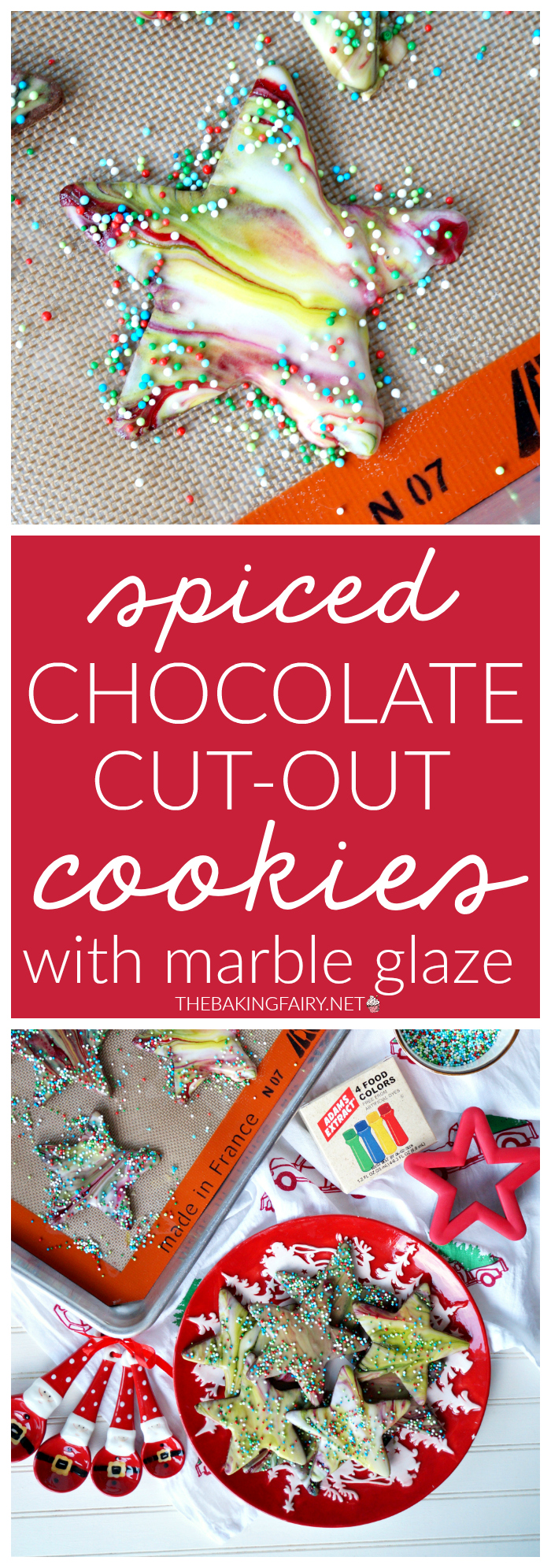 spiced chocolate cutout cookies with marble glaze | The Baking Fairy #ChristmasCookiesWeek