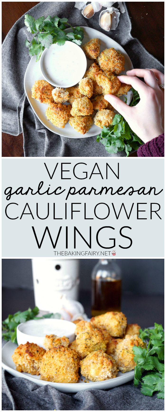 vegan garlic parmesan cauliflower wings | The Baking Fairy