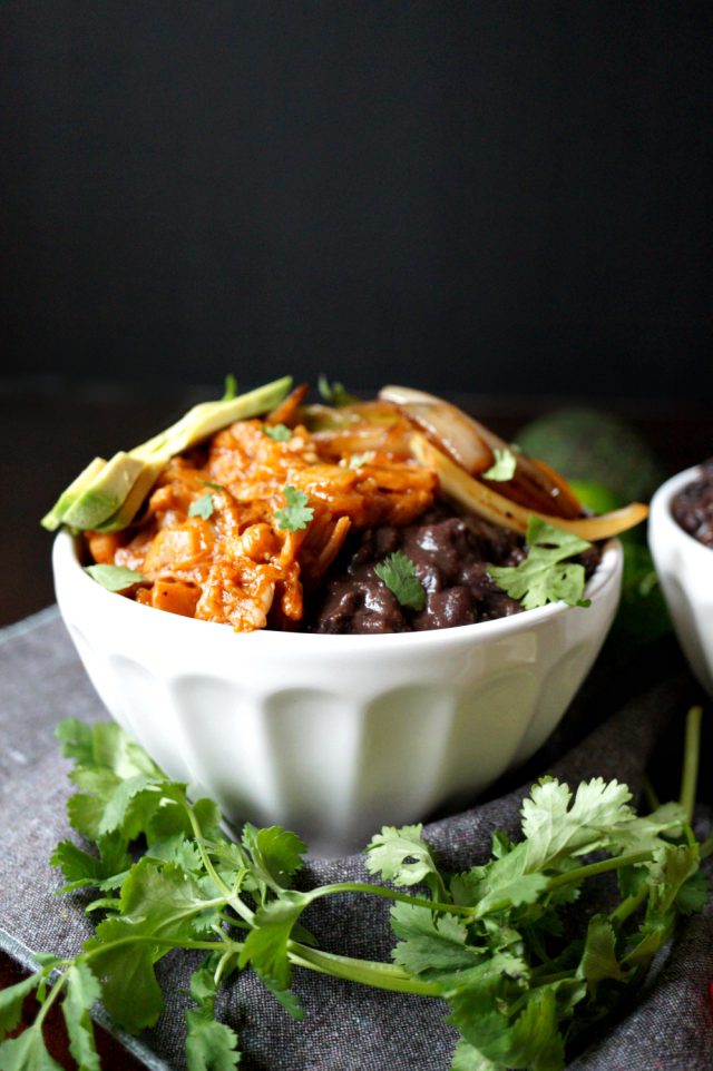 vegan burrito bowls with jackfruit carnitas The Baking Fairy