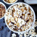 banana, hazelnut, and dark chocolate popcorn snack mix | The Baking Fairy #NewYearLessEvil #ad