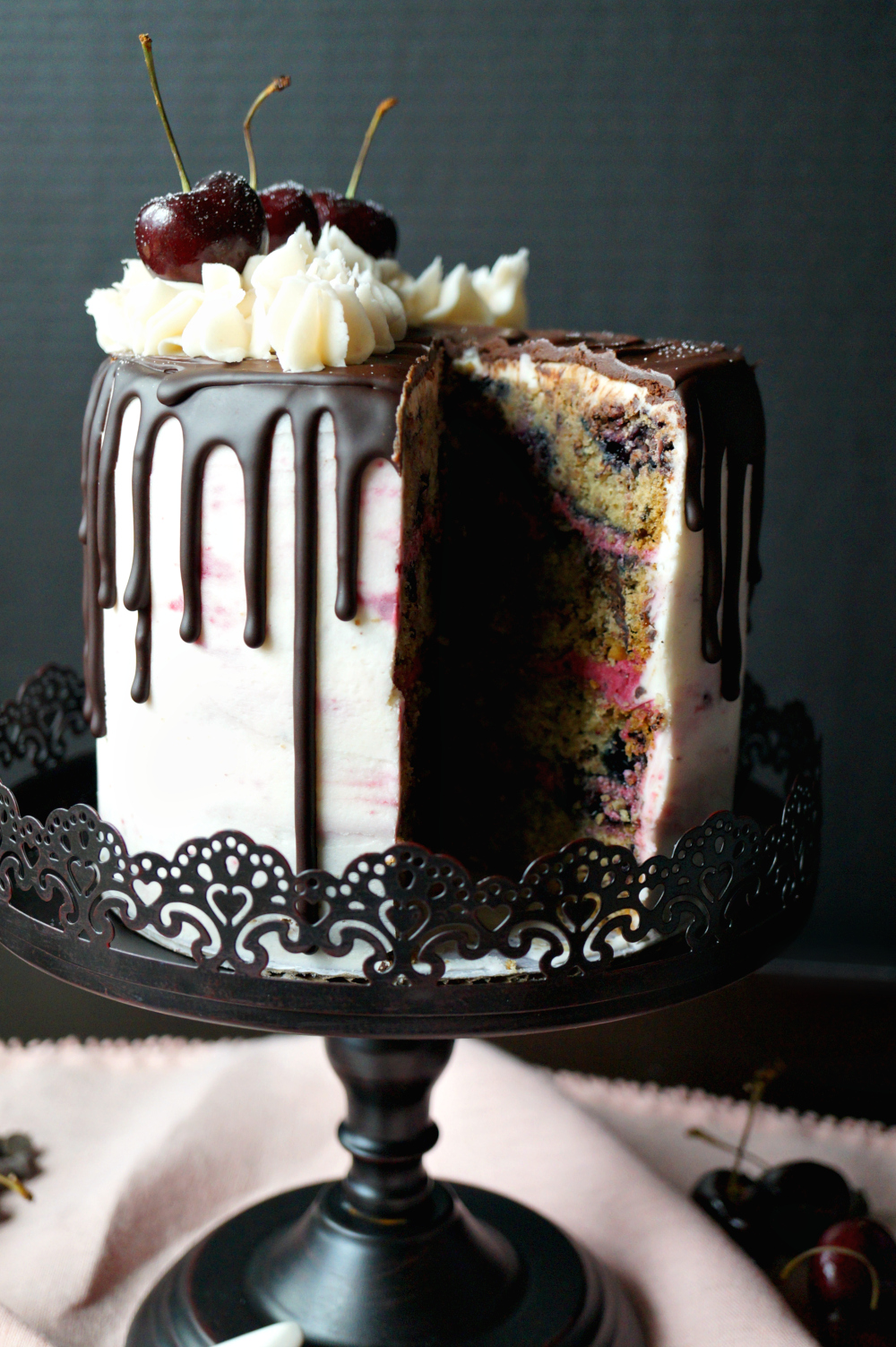 vegan dark chocolate cherry layer cake | The Baking Fairy