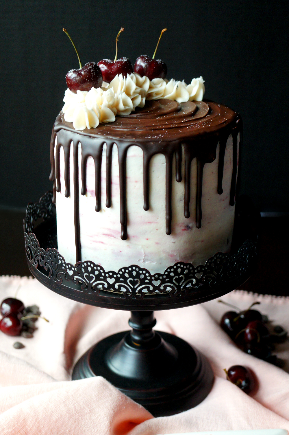 vegan dark chocolate cherry layer cake | The Baking Fairy