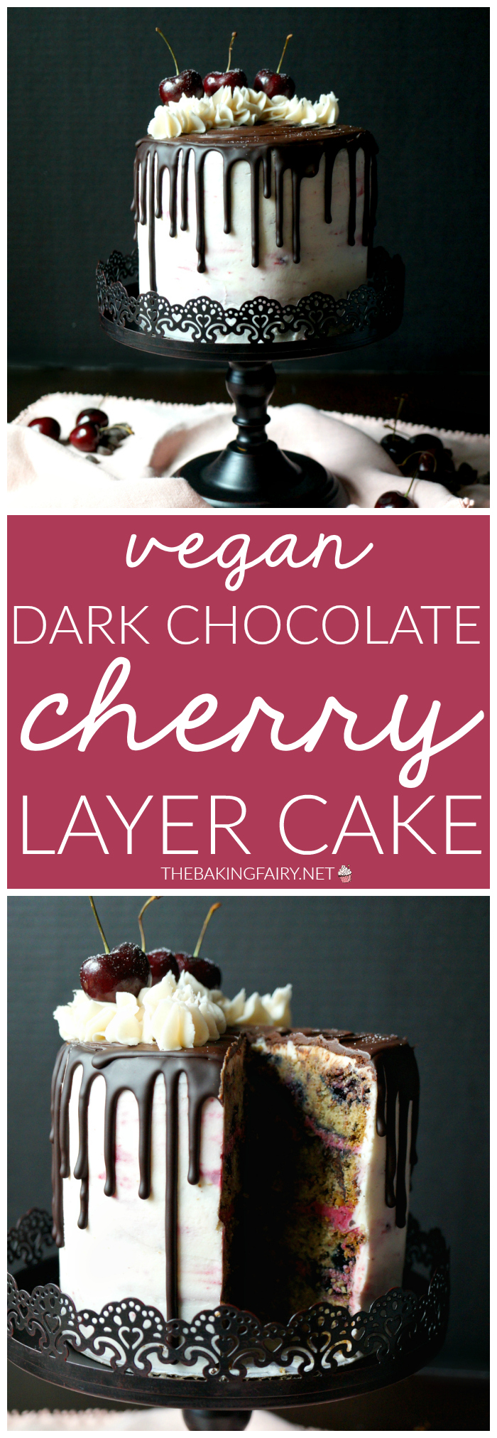 vegan dark chocolate cherry layer cake | The Baking Fairy