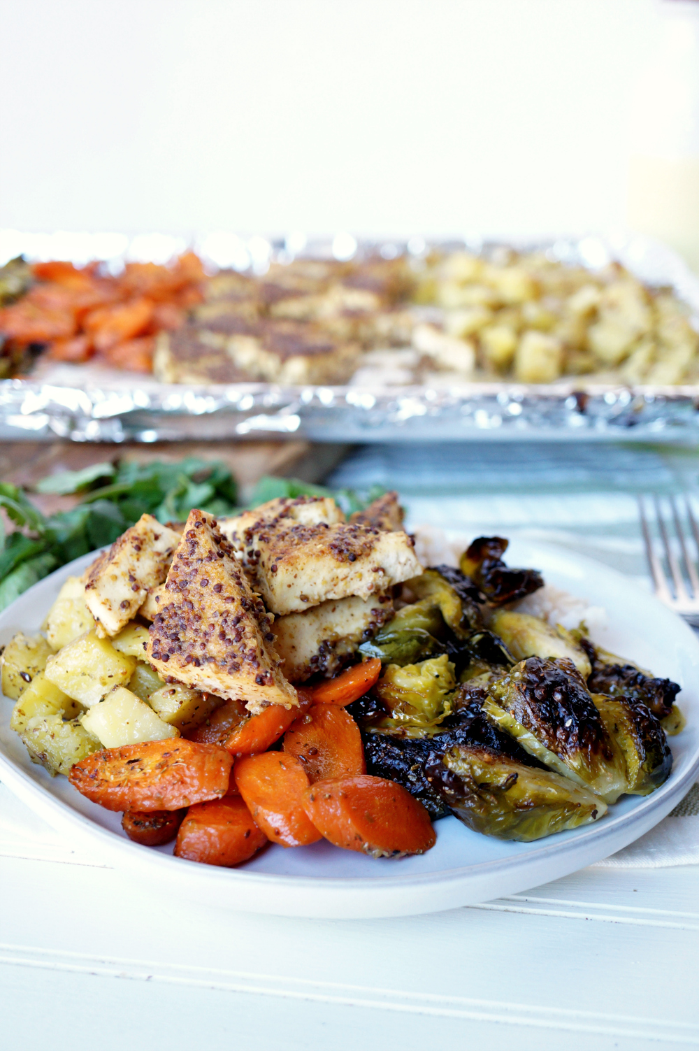 honey mustard tofu sheetpan meal | The Baking Fairy