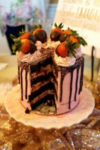 vegan chocolate covered strawberry cake & bridal shower | The Baking Fairy