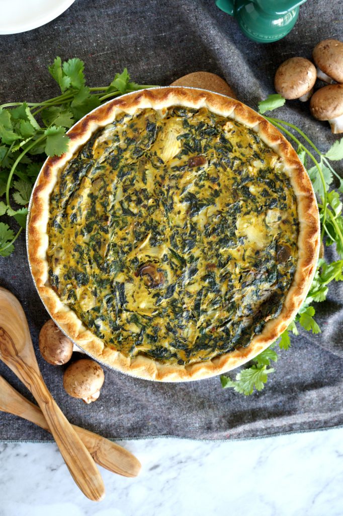 vegan spinach artichoke mushroom quiche | The Baking Fairy