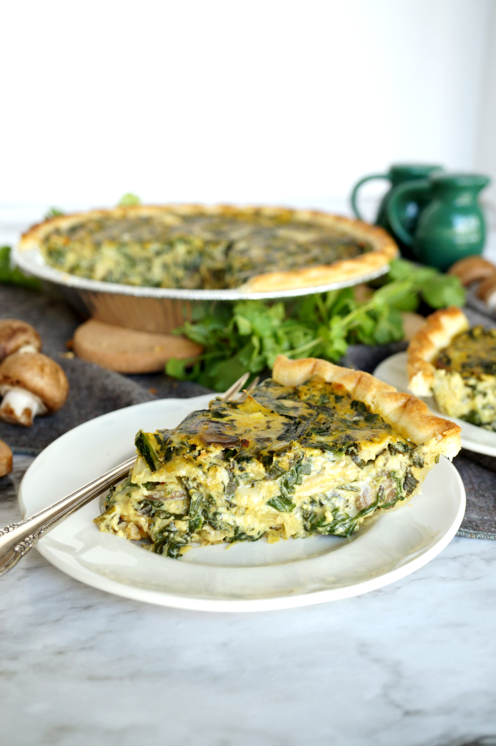 vegan spinach artichoke mushroom quiche | The Baking Fairy