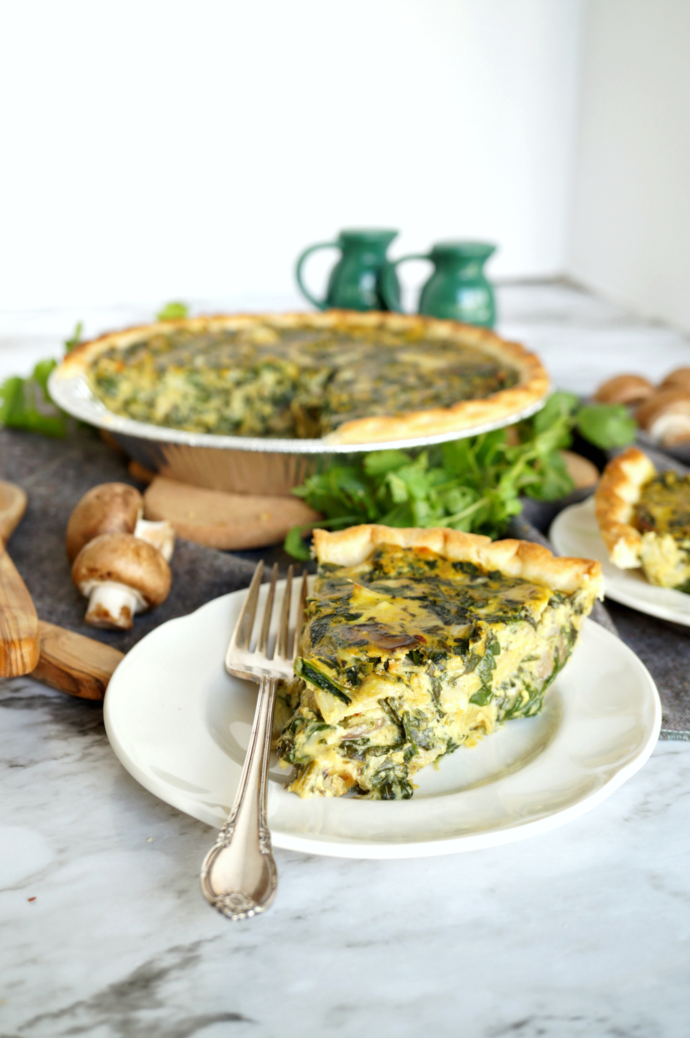 vegan spinach artichoke mushroom quiche | The Baking Fairy
