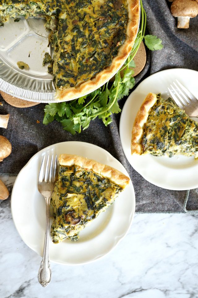 vegan spinach artichoke mushroom quiche - The Baking Fairy