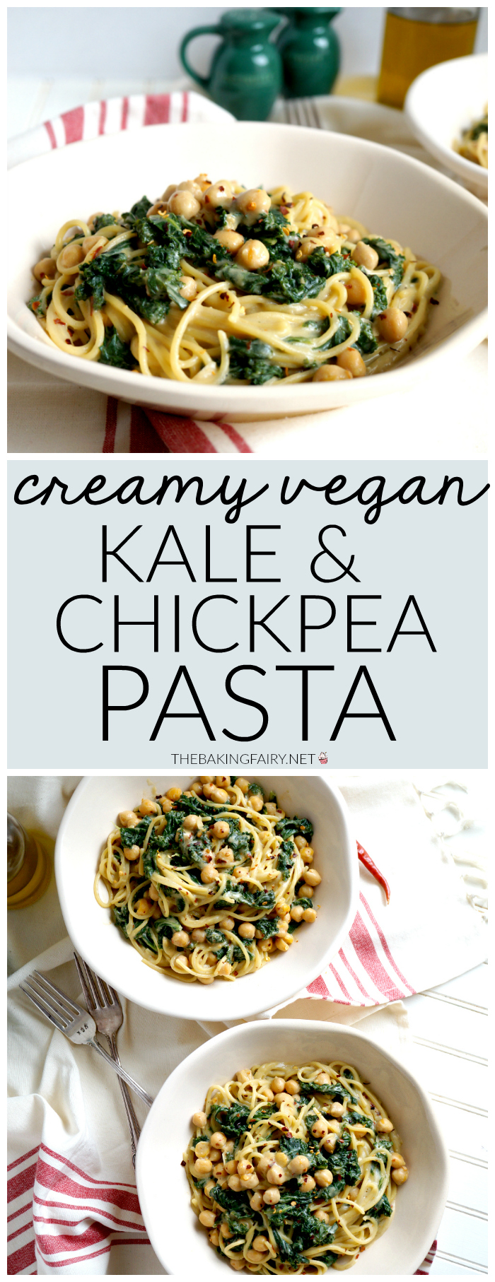 creamy vegan kale & chickpea pasta - The Baking Fairy