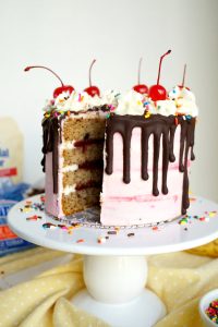 vegan banana split cake | The Baking Fairy #ad #SpringSweetsWeek