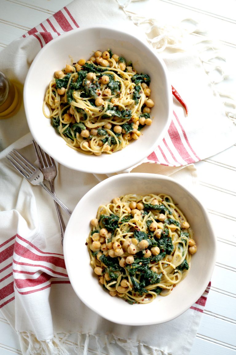 creamy vegan kale & chickpea pasta The Baking Fairy
