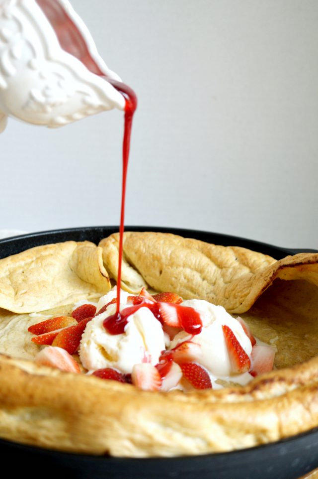 vanilla bean dutch baby with strawberry hibiscus syrup The Baking Fairy