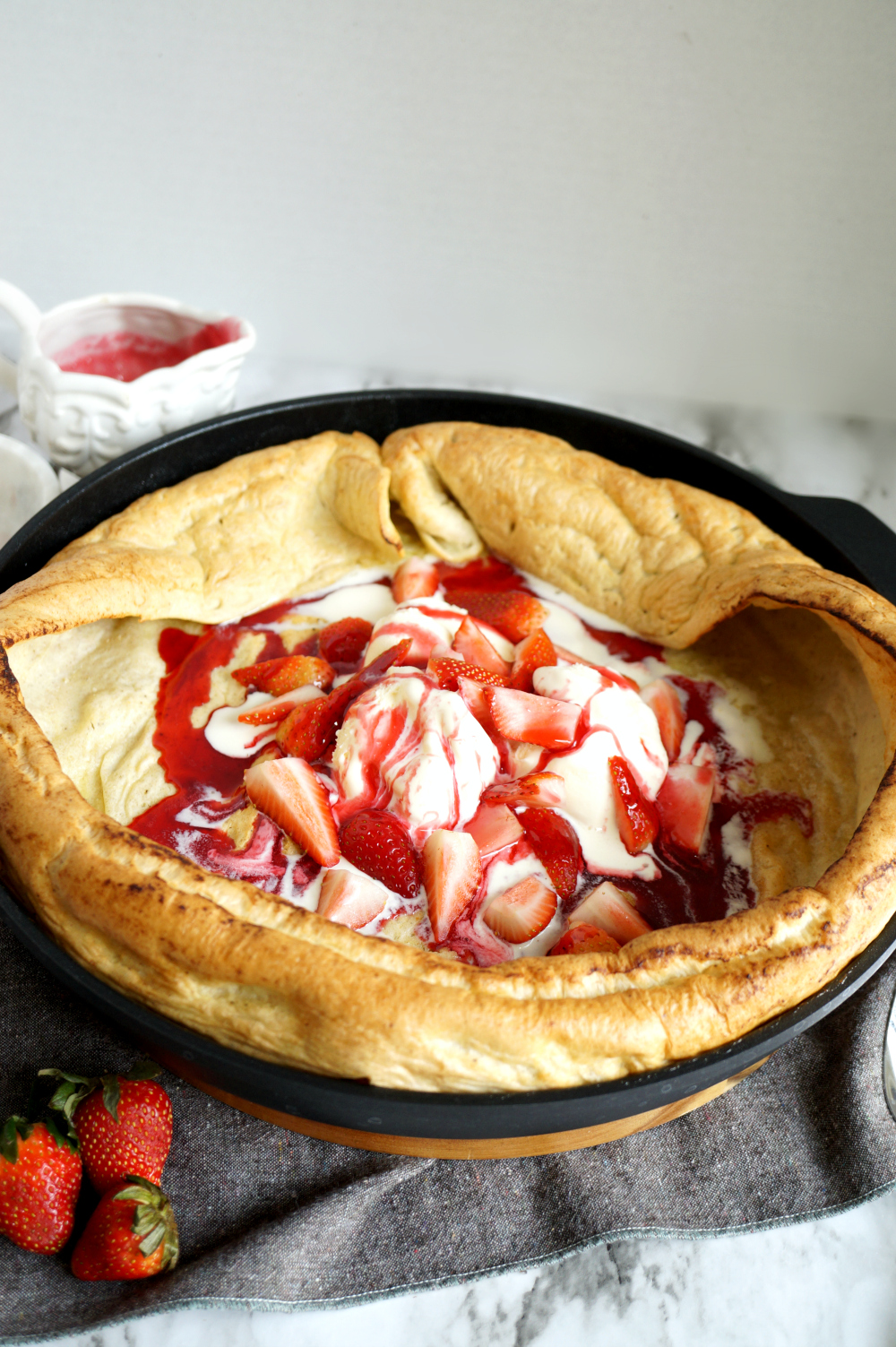 vanilla bean dutch baby with strawberry hibiscus syrup | The Baking Fairy #SpringSweetsWeek #ad