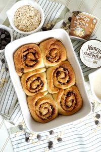 vegan oatmeal cookie sweet rolls with oatmilk yogurt frosting | The Baking Fairy #ad #SpringSweetsWeek