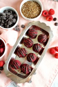 vegan raspberry dark chocolate energy bites | The Baking Fairy #ad #SpringSweetsWeek