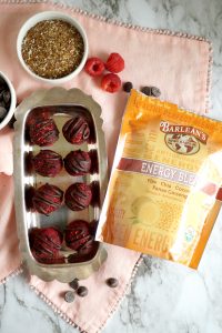 vegan raspberry dark chocolate energy bites | The Baking Fairy #ad #SpringSweetsWeek