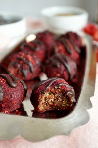 vegan raspberry dark chocolate energy bites | The Baking Fairy #ad #SpringSweetsWeek