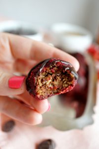 vegan raspberry dark chocolate energy bites | The Baking Fairy #ad #SpringSweetsWeek