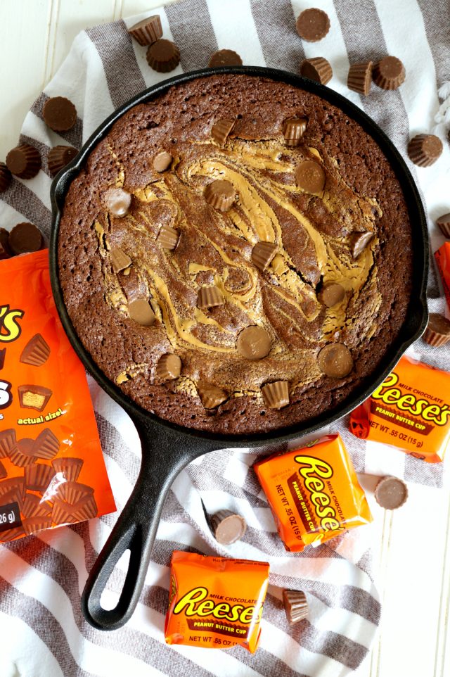 Reese's stuffed peanut butter skillet brownie The Baking Fairy