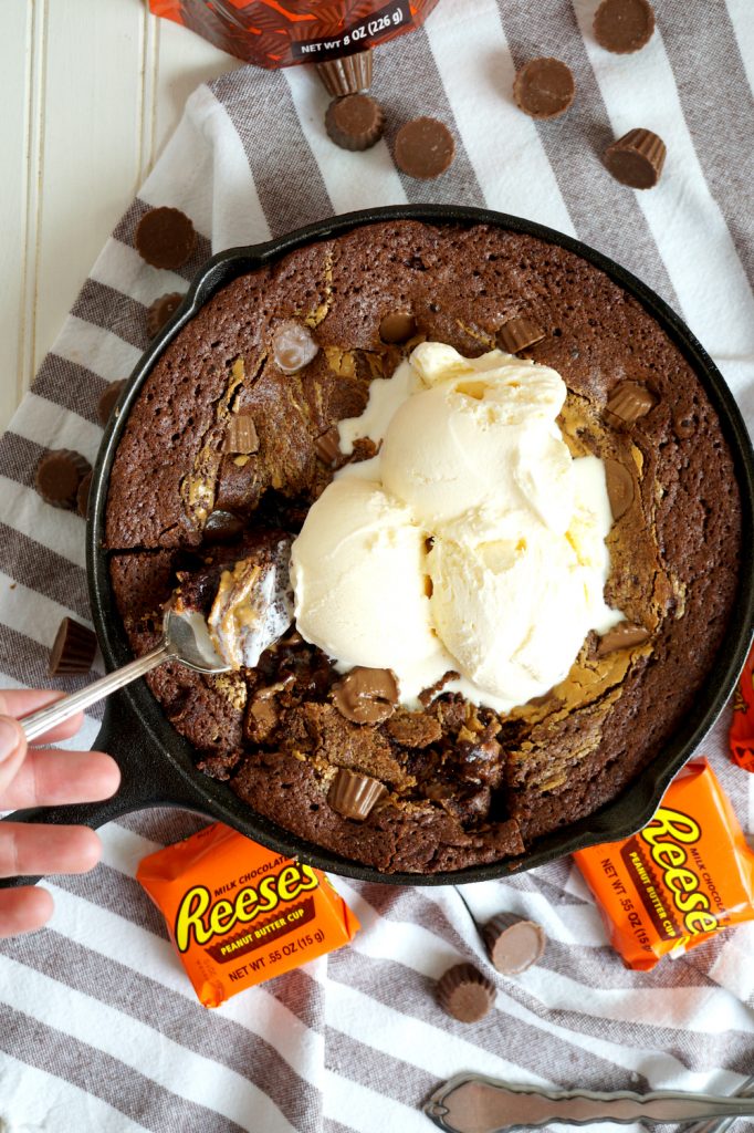 Reese's stuffed peanut butter skillet brownie | The Baking Fairy