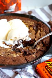 Reese's stuffed peanut butter skillet brownie | The Baking Fairy