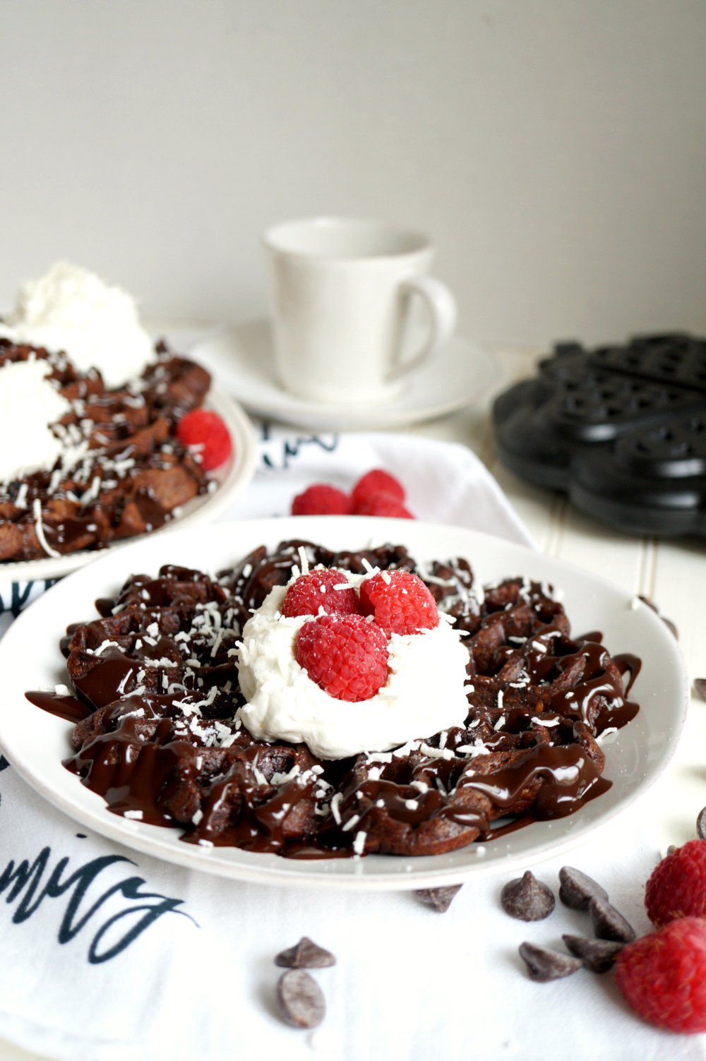 vegan chocolate coconut waffles | The Baking Fairy #ad #EasterBrunchWeek