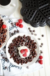 vegan chocolate coconut waffles | The Baking Fairy #ad #EasterBrunchWeek