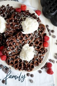 vegan chocolate coconut waffles | The Baking Fairy #ad #EasterBrunchWeek