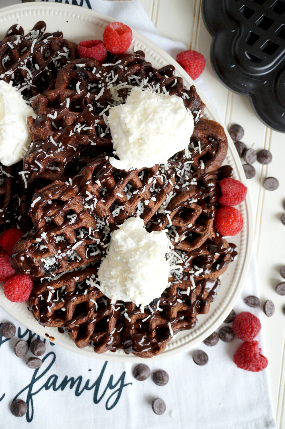 vegan chocolate coconut waffles | The Baking Fairy #ad #EasterBrunchWeek