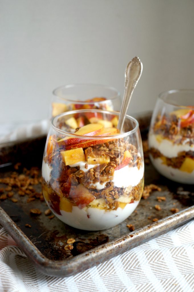 peach yogurt & brown sugar granola parfaits | The Baking Fairy #ad #EasterBrunchWeek