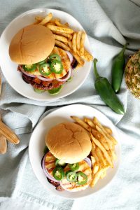 vegan aloha burgers shot overhead