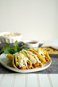 BBQ chickpea tacos on a plate